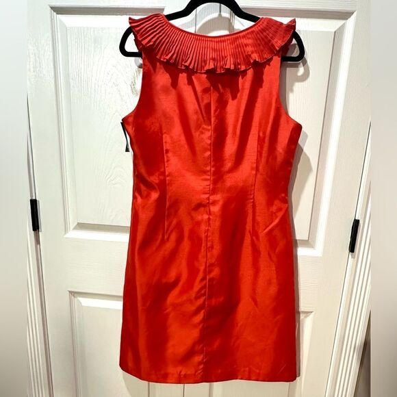 NWT ELLEN TRACY Sz 12 Red Sleeveless A line fFlared Dress Pleated Trim Detail - Picture 4 of 6